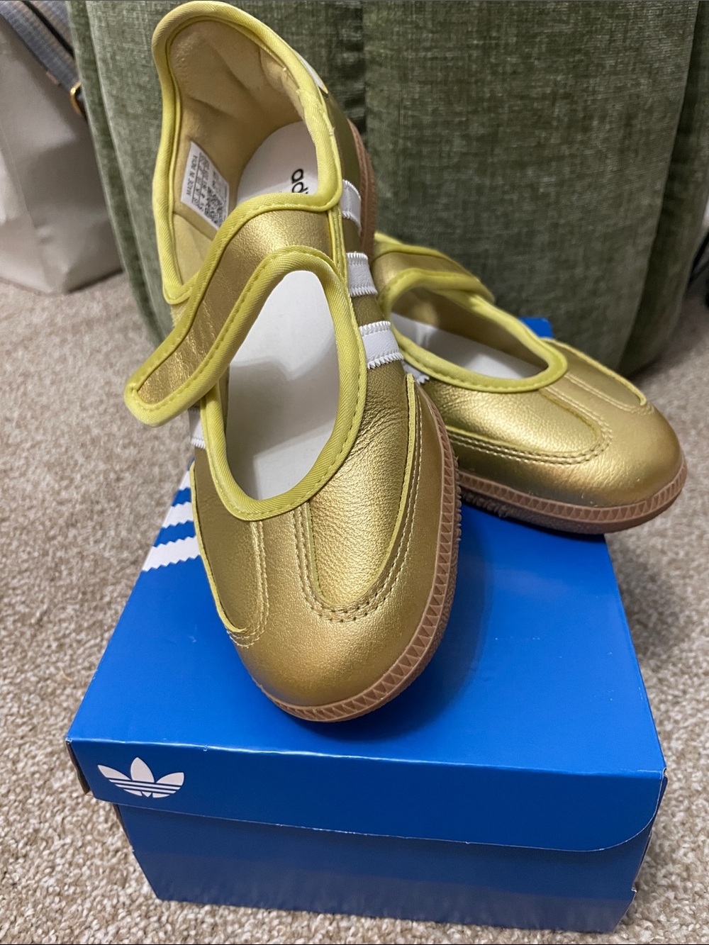adidas women’s size 5.5 Gold Mary Jane Sneakers with Gum Sole